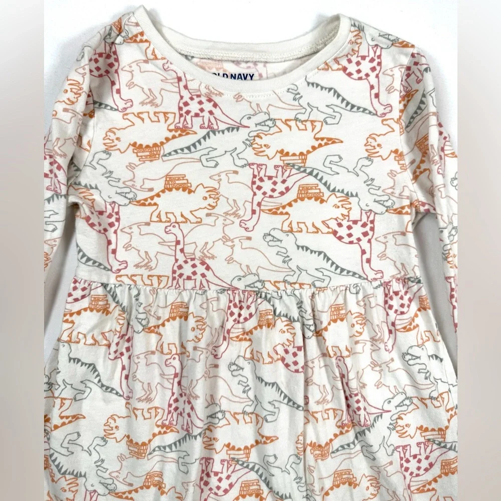 OLD NAVY Girls Long Sleeve Dino Print Dress‎ 5T Playful Twirl Knit Cute Everyday